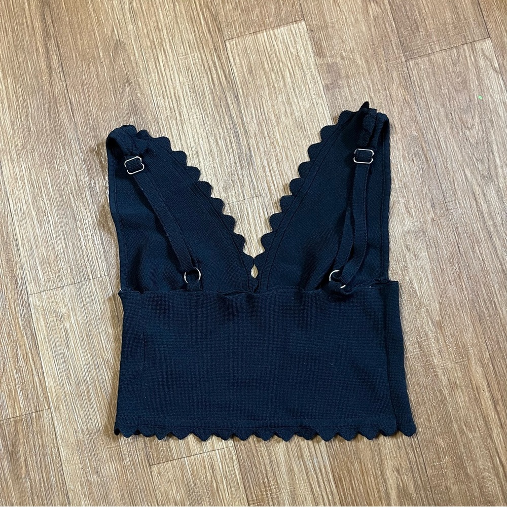 SOLD Free People Intimately In Bloom Plunge Scalloped Knit Brami - Black - Picture 3 of 9